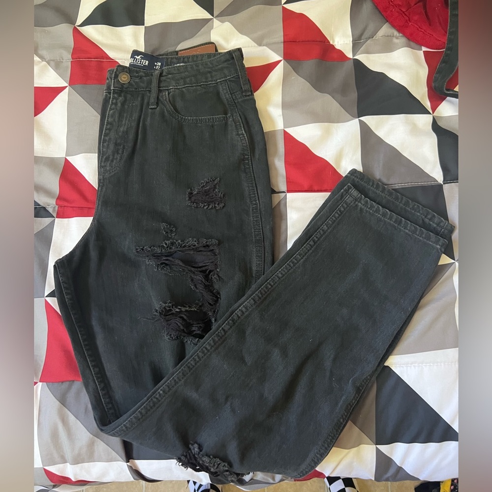 washed black ripped mom jeans